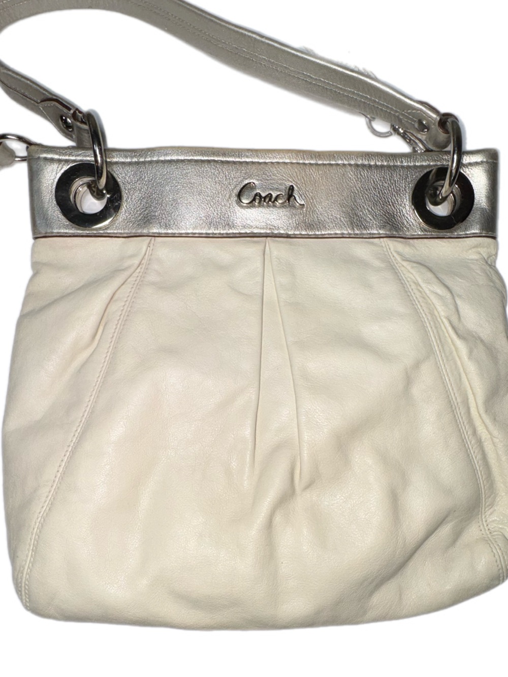 Coach Cream Leather Hobo with Silver Accent